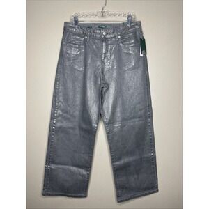 Wild Fable Women's Silver Shimmer High Rise Baggy Jean Size 12 R 31.5 Inseam NWT